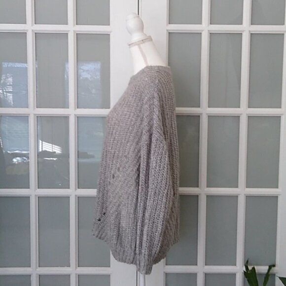 EUC American Eagle Gray Open Weave Oversized Sweater - Picture 3 of 14